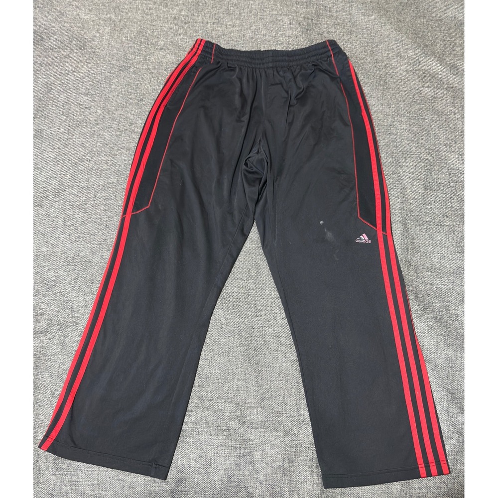 Adidas Mens Large Track Pants Black Red Climalite Athletic Activewear 3-Stripe